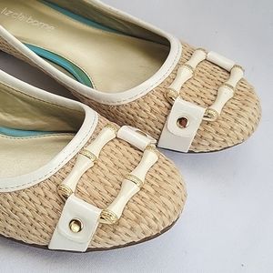 NWOB Liz Claiborne Woven Wedge Shoes - Size 6.5 - Beige with White Trim